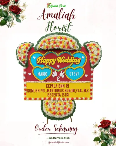 Karangan Papan Bunga Pernikahan di Oeba
